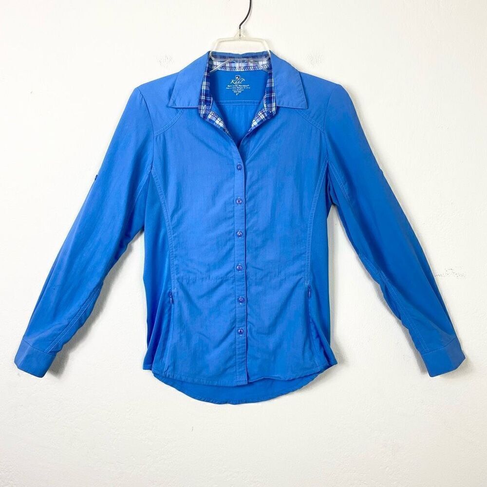 Kuhl women’s blue zip pocket outdoorsy long sleeve button up shirt Size XS